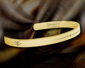 Baha'i Ringstone Symbol Cuff Bracelet: 18K Gold Plated, Made in USA