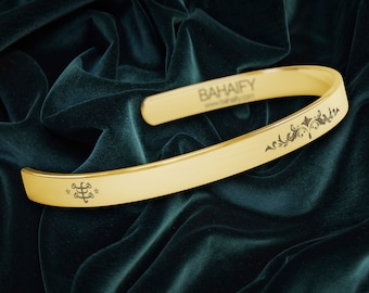 Baha'i Ringstone Symbol Cuff Bracelet: 18K Gold Plated, Made in USA