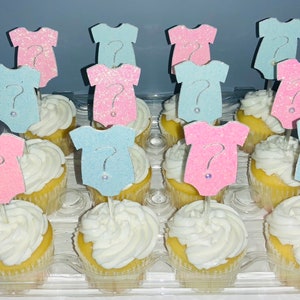 Gender Reveal Cupcake Toppers: Pink & Blue Glitter, 12-Piece
