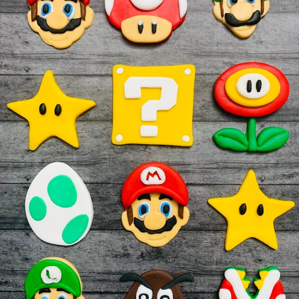 Handgemachte essbare inoffizielle Fondant Party Mario Themen inspiriert Geburtstag Cupcake Toppers