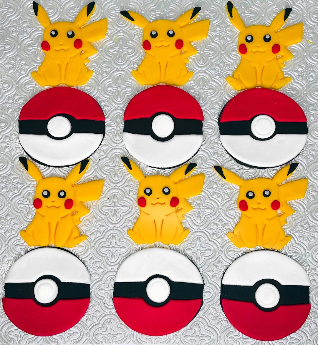 Fondant Birthday Cupcake Toppers Pokeball Etsy