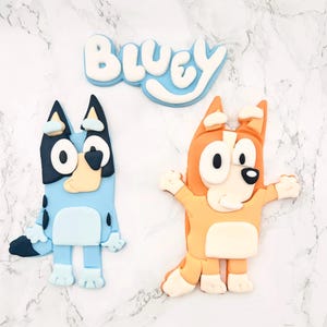 Bluey Cake Topper & Logo | Fondant Birthday Cake Decorations | Kids Party Cake Topper Set