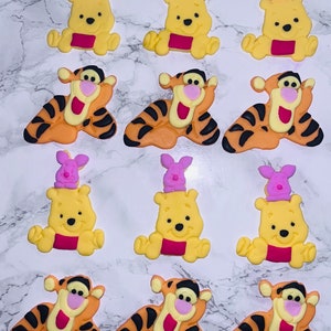 Winnie the Pooh Piglet Tigger Fondant Cupcake Toppers | Baby Shower Party Decorations | Edible Cake Toppers