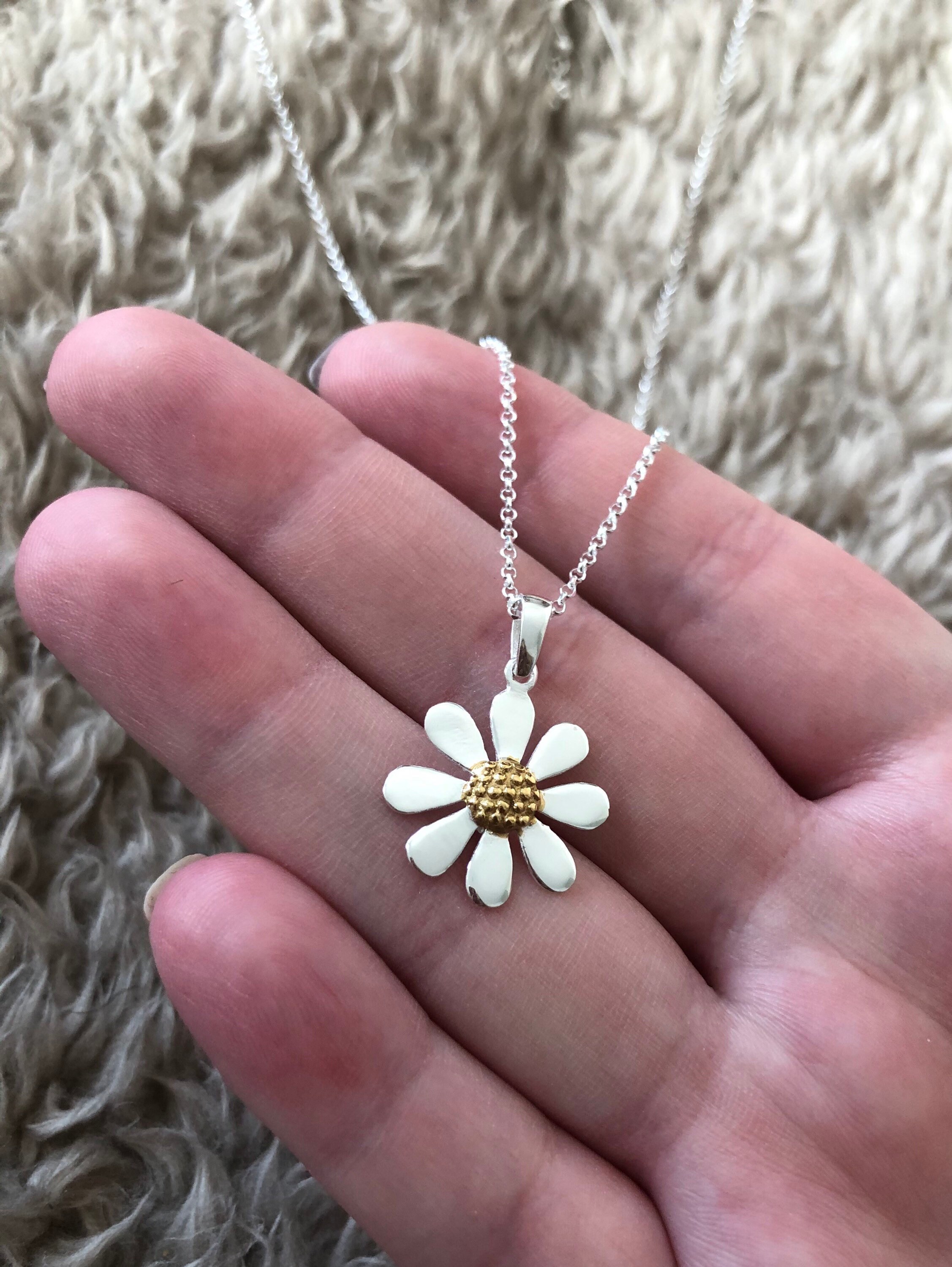 White Daisy Resin Dried Flower Necklace, Gift For Her