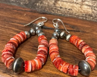 E000B - Red Orange Spiny Oyster Earring Hoops