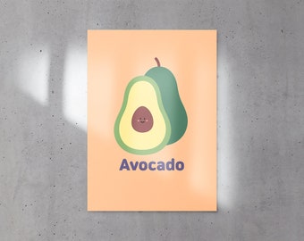 Printable Avocado Wall Art, Digital Avocado Wall Decor, Avocado Digital Poster, Cute Avocado Digital Poster, Avocado Home Wall Art