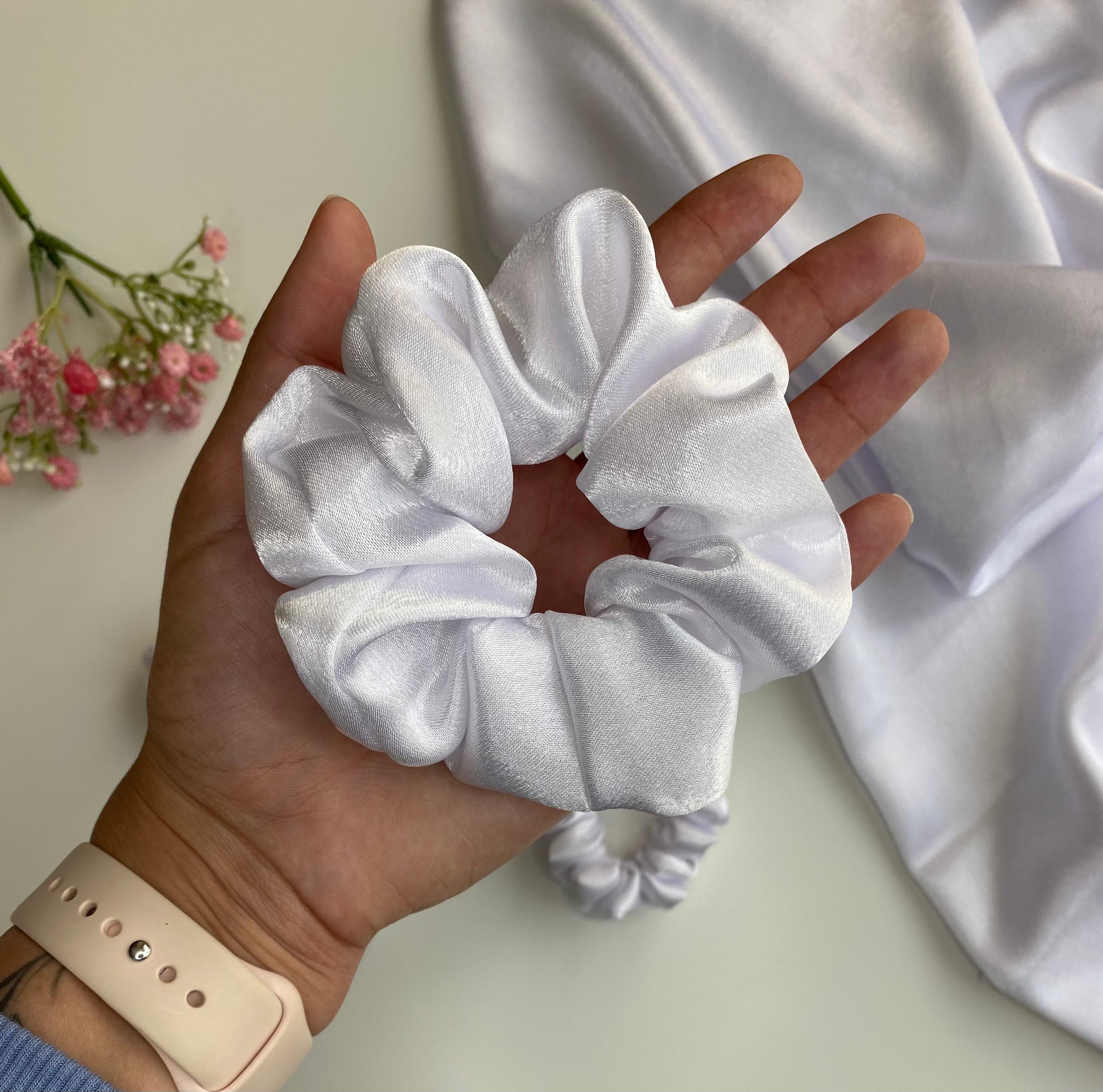 White Satin Scrunchie Classic Scrunchie Thin