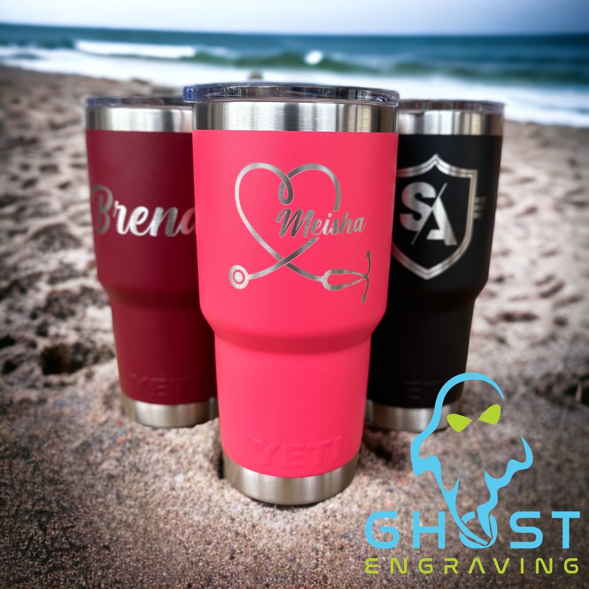 Laser Engraved Authentic YETI Rambler - BEACH IS CALLING