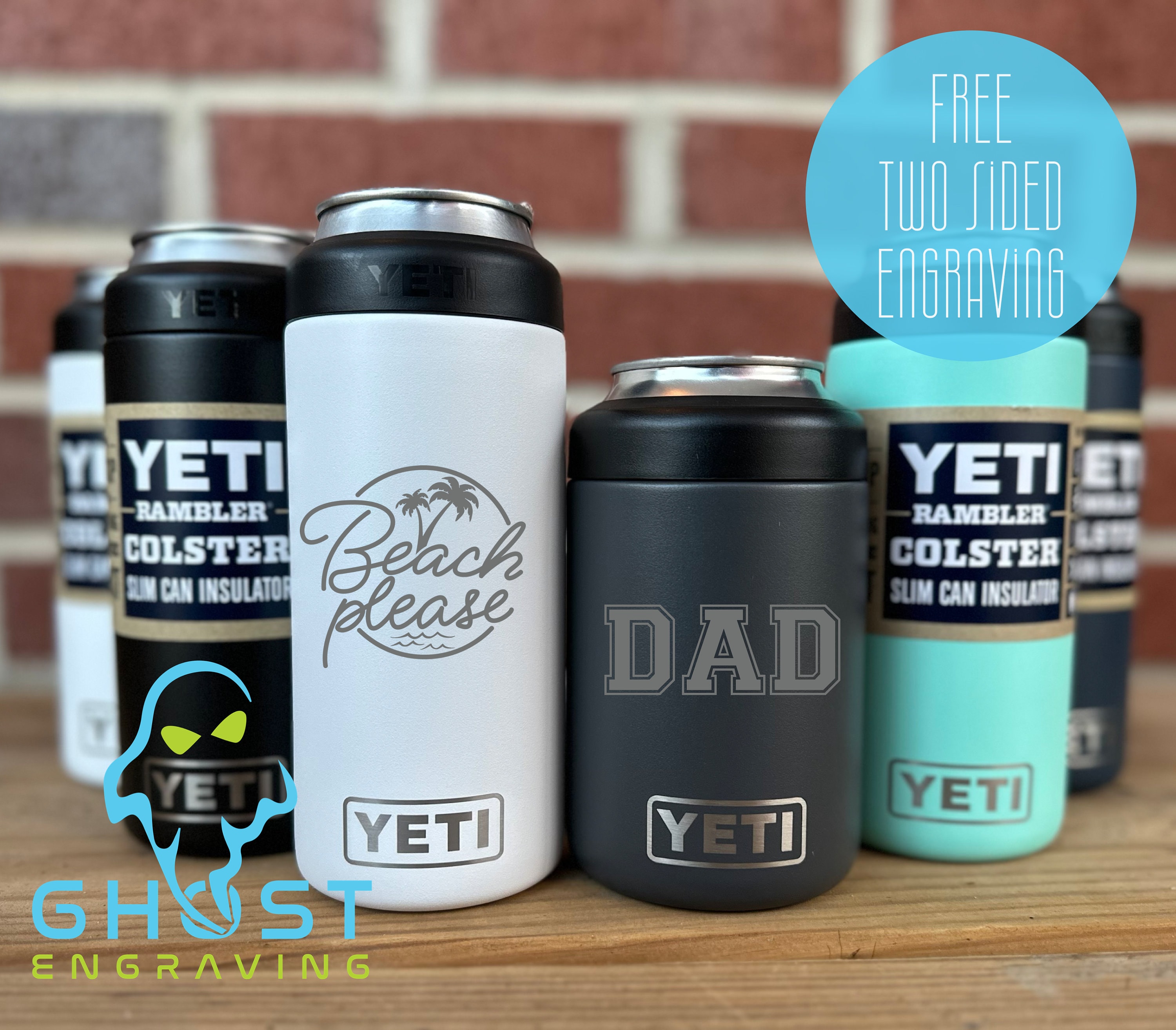 Yeti Personalized Can Cooler Stainless Steel Laser Engraved Logo