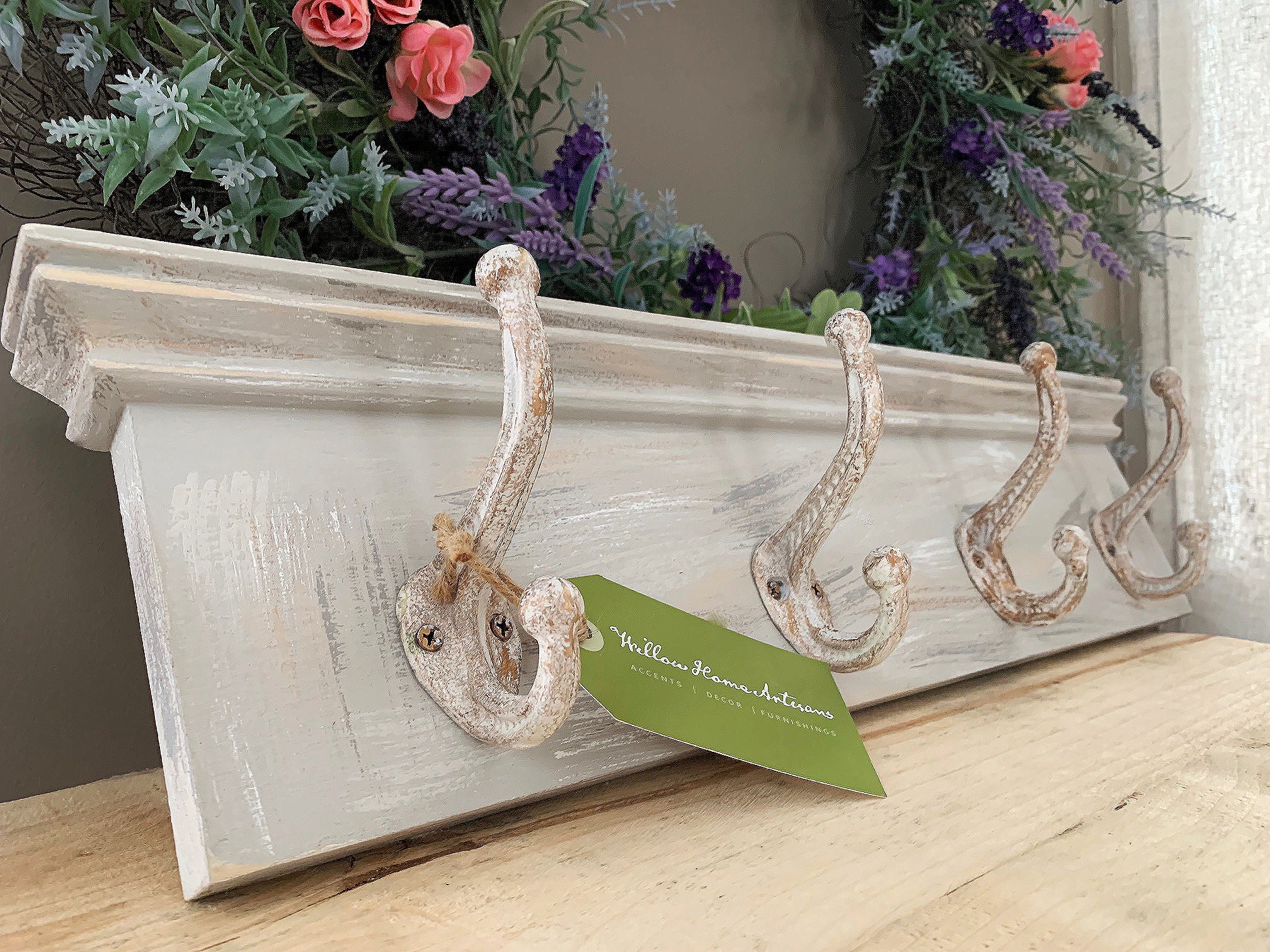 French Antique Farmhouse Coat Rack / Distressed Antique Hooks / Wall Mounted Coat Rack / French