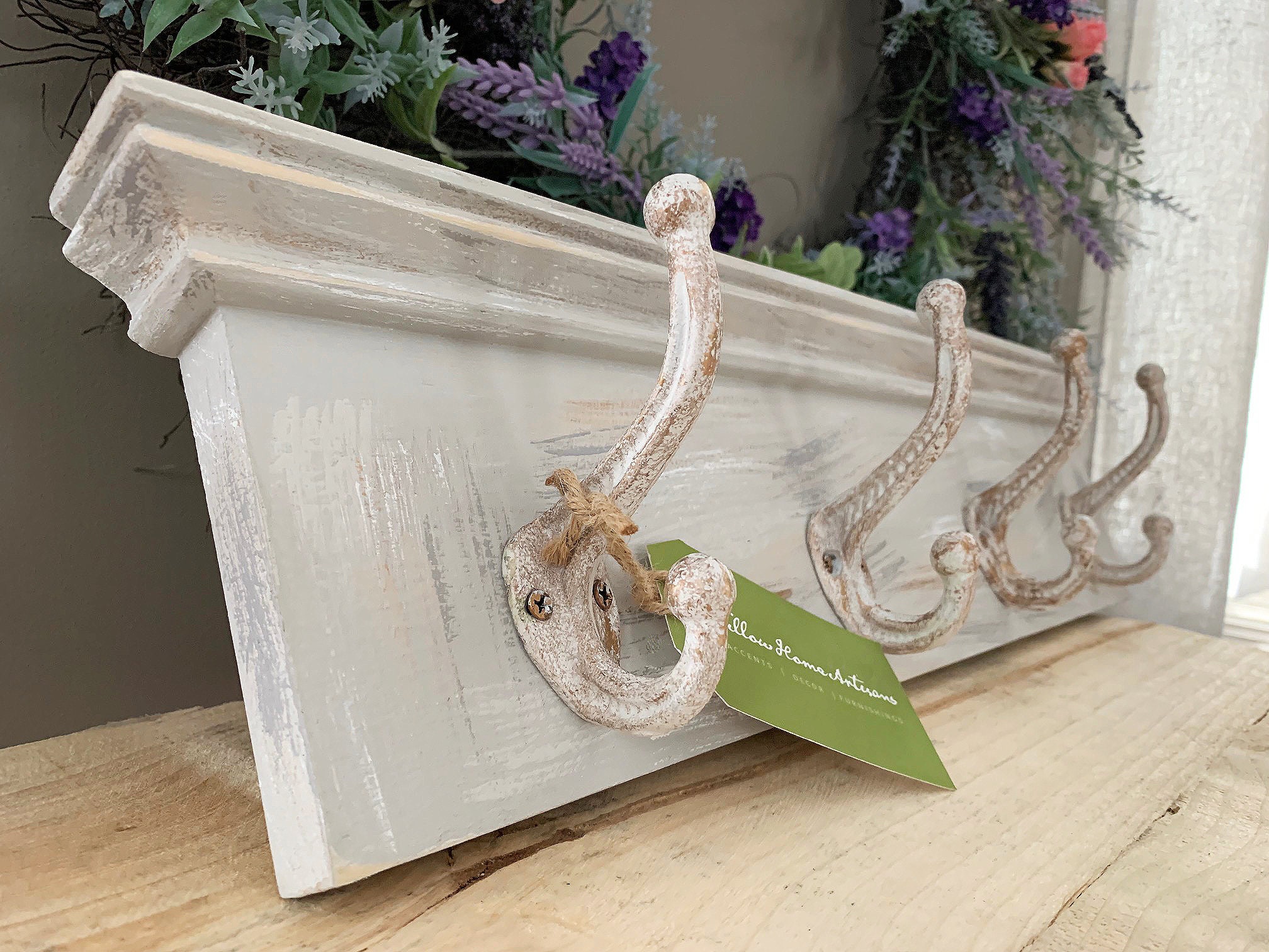 French Antique Farmhouse Coat Rack / Distressed Antique Hooks / Wall Mounted Coat Rack / French