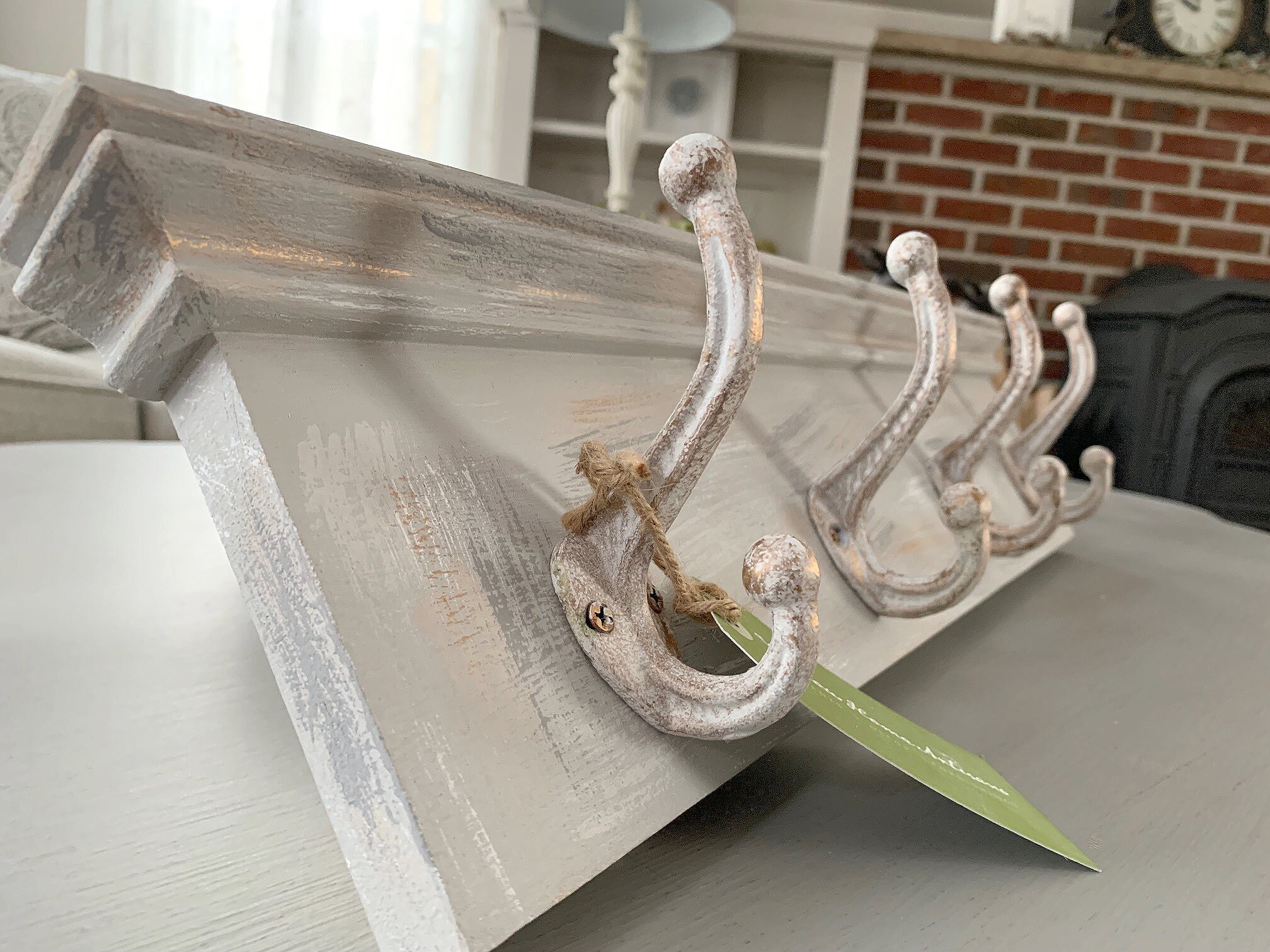 French Antique Farmhouse Coat Rack / Distressed Antique Hooks / Wall Mounted Coat Rack / French