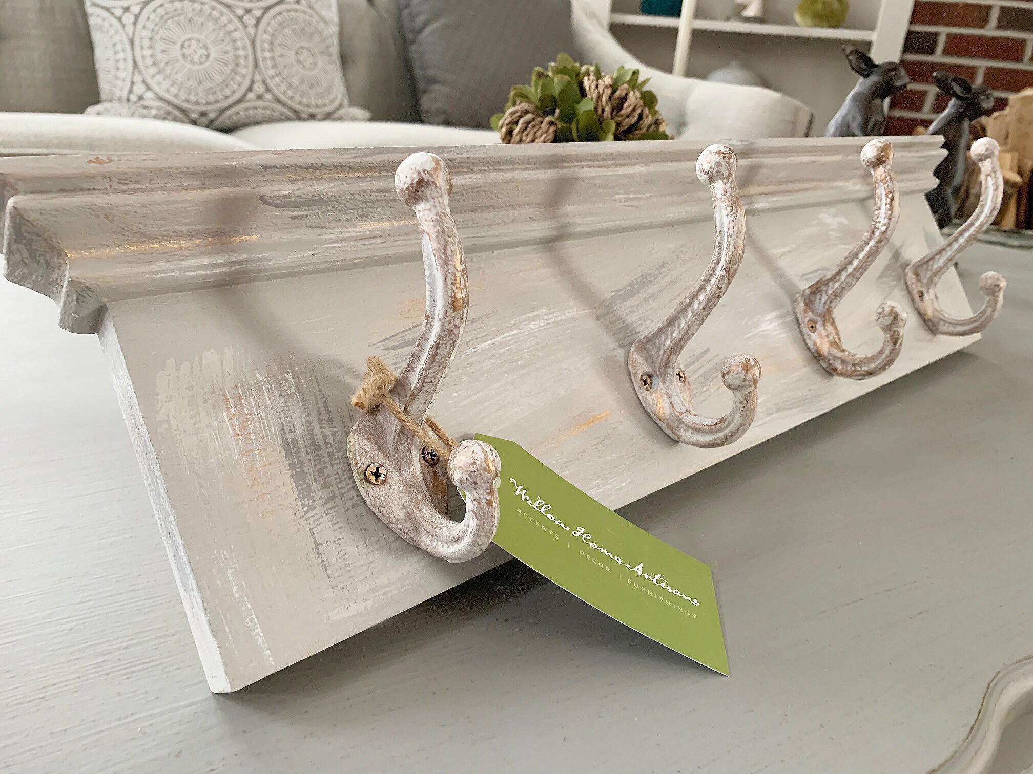 French Antique Farmhouse Coat Rack / Distressed Antique Hooks / Wall Mounted Coat Rack / French