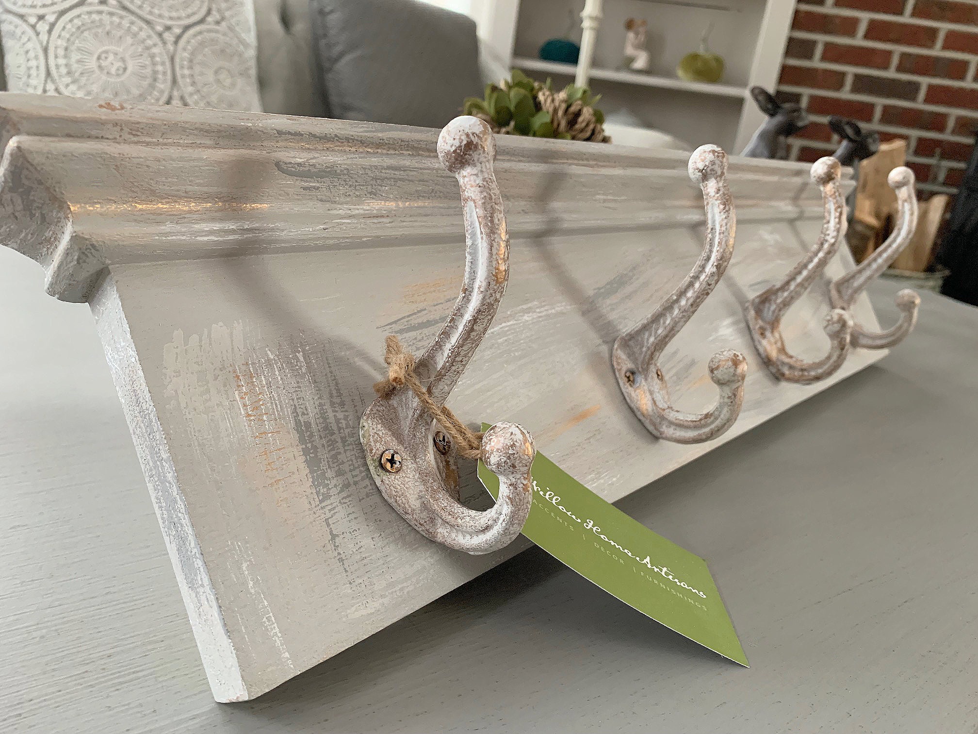 French Antique Farmhouse Coat Rack / Distressed Antique Hooks / Wall Mounted Coat Rack / French