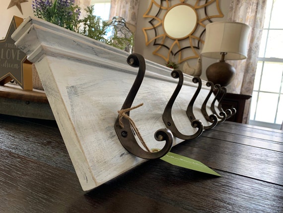 Rustic Coat Rack Solid Antique Brass Hooks French Country Rustic Coat Rack Solid Antique Brass, Antique White Wall Mounted Coat Racks