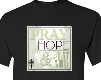 St. Padre Pio - Pray, Hope, Don't Worry Graphic Catholic Tee In Lilac or Green