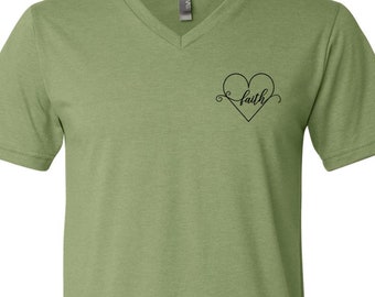 Faith Simple Heart Inspirational Christian V-Neck T-Shirt LEFT CHEST VARIANT