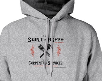 St. Joseph the Worker Carpentry Woodworking Medium Weight Catholic Hoodie