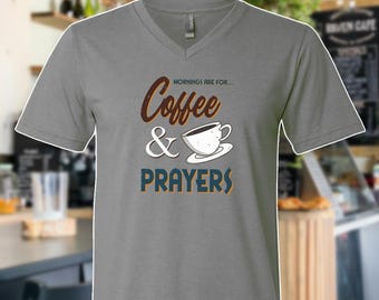 Coffee and Prayers Retro Diner Comfy V-Neck Sport Gray