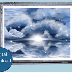Digital Art Download, &quot;Water Reflections&quot; Fantasy Water Landscape Illustration Wall Art