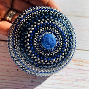 Blue and Silver Sparkle Mandala Stone