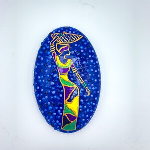 Royal Blue African Silhouette  Mandala Stone