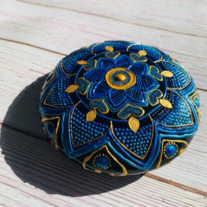 Blue Hearts Mandala Stone