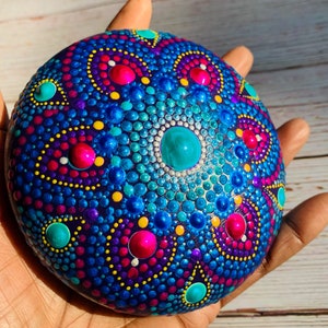 Blue and Magenta Flower Mandala Stone