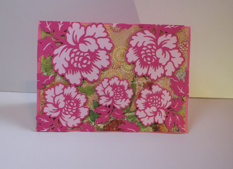 Anna Griffin Pink Flowers Card elegant 3D Card Blue Flowers Card