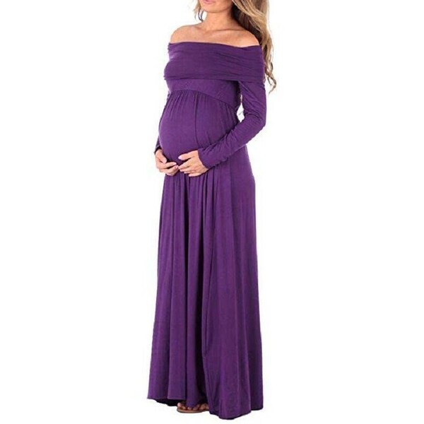 Maternity Pregnancy Long Sleeve Off Shoulder Maxi Dress, Maternity shoot Dress