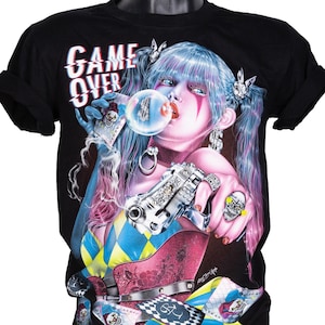 T-Shirt 4D Rock Chang Original Game Over Girl Cash et cartes phosphorescentes unisexe