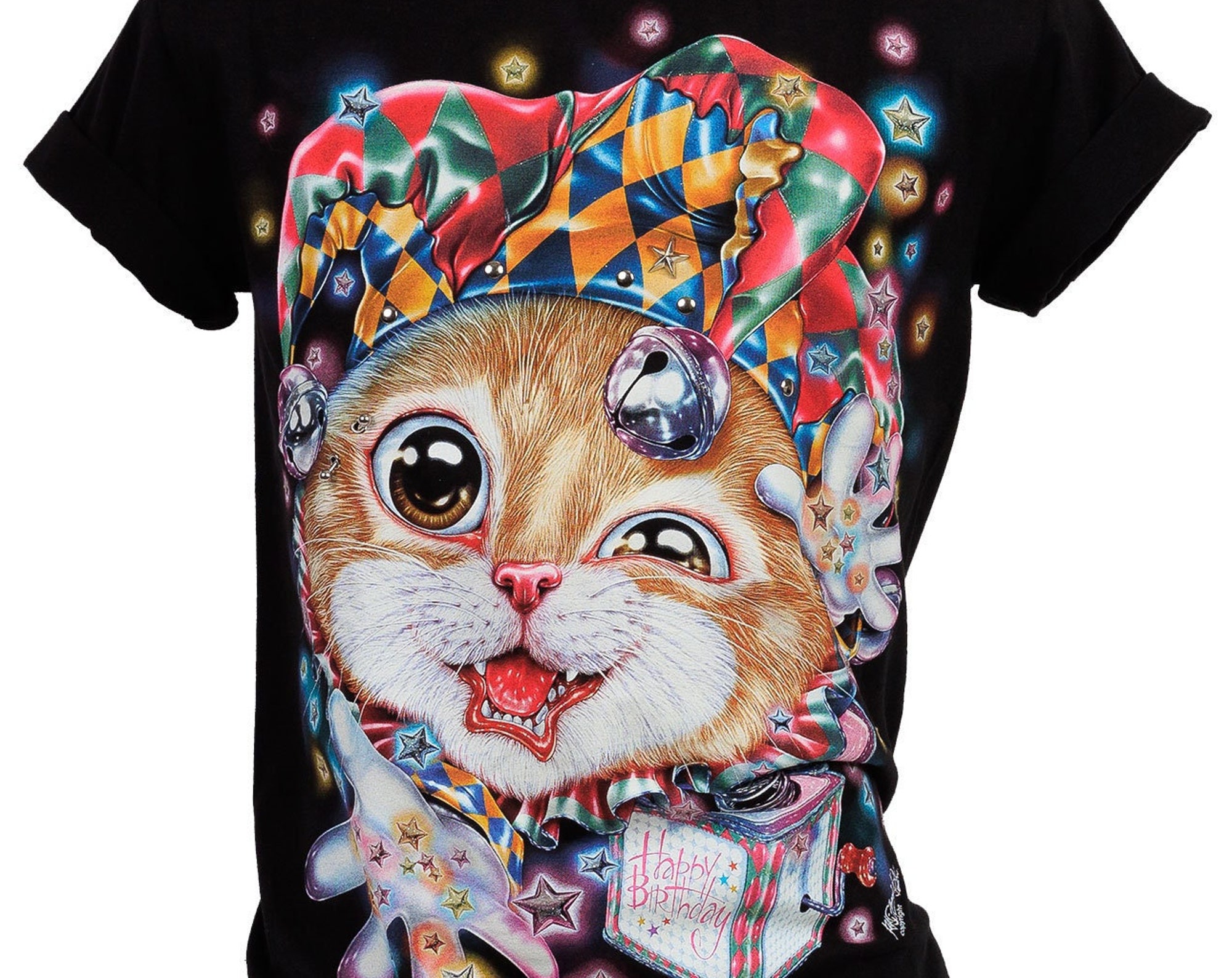 Discover T-shirt 4D Rock Chang Original Cute Clown Cat