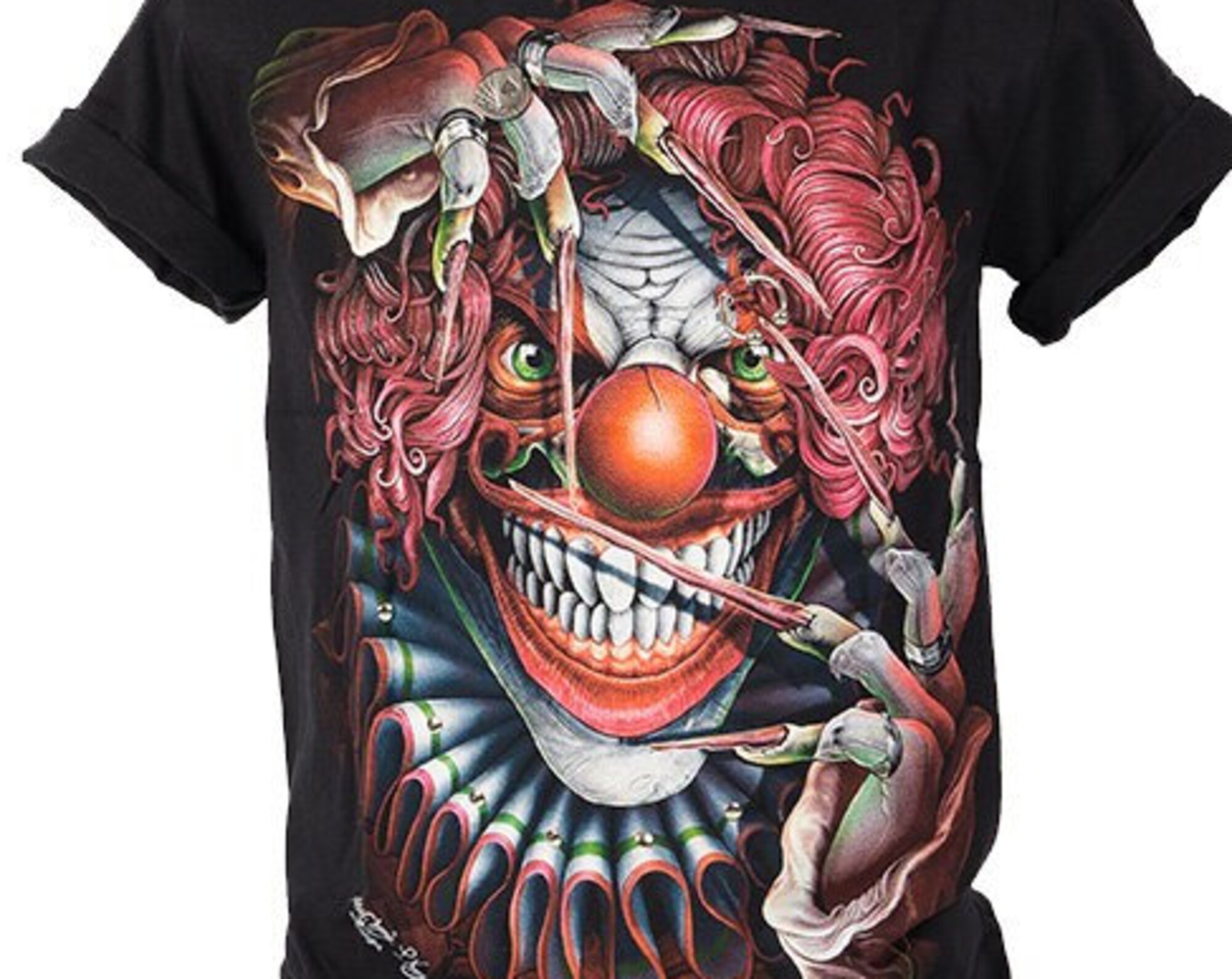Discover T-shirt 4D Rock Chang Original Joker Clown Grim Smile Long Nails Red Hair
