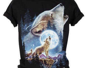 T-shirt HD Rock Chang Original Full Moon Wolf Glow in the Dark Front and Back Print Unisex