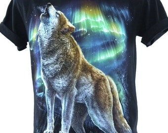 T-shirt HD Rock Chang Original Wolf Northern Lights HD-52 Glow in the Dark Front and Back Print Unisex