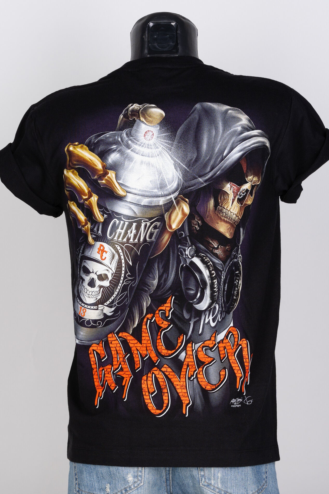 T-shirt 3D Rock Chang Original Spraying Game Over Skull Glow