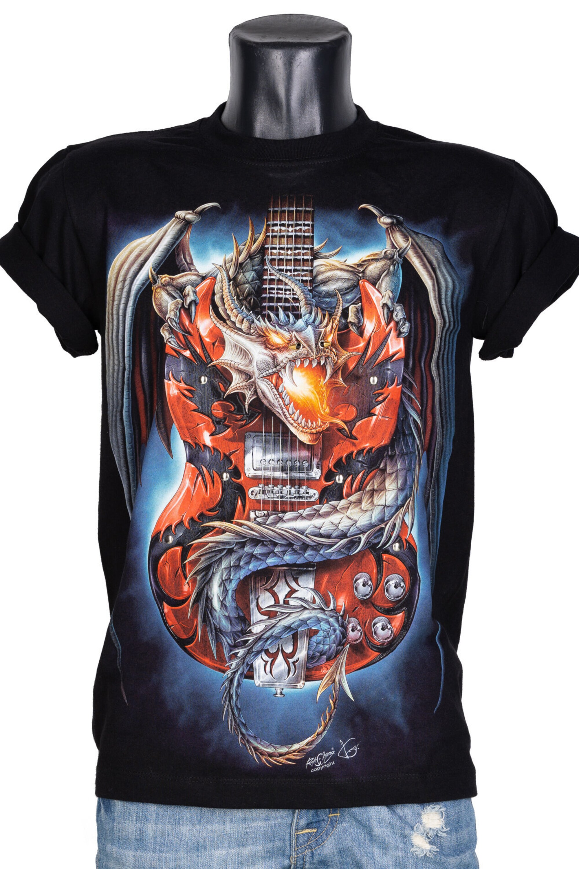 T-shirts 3D Rock Chang Original Dragon Fire Rock Guitar