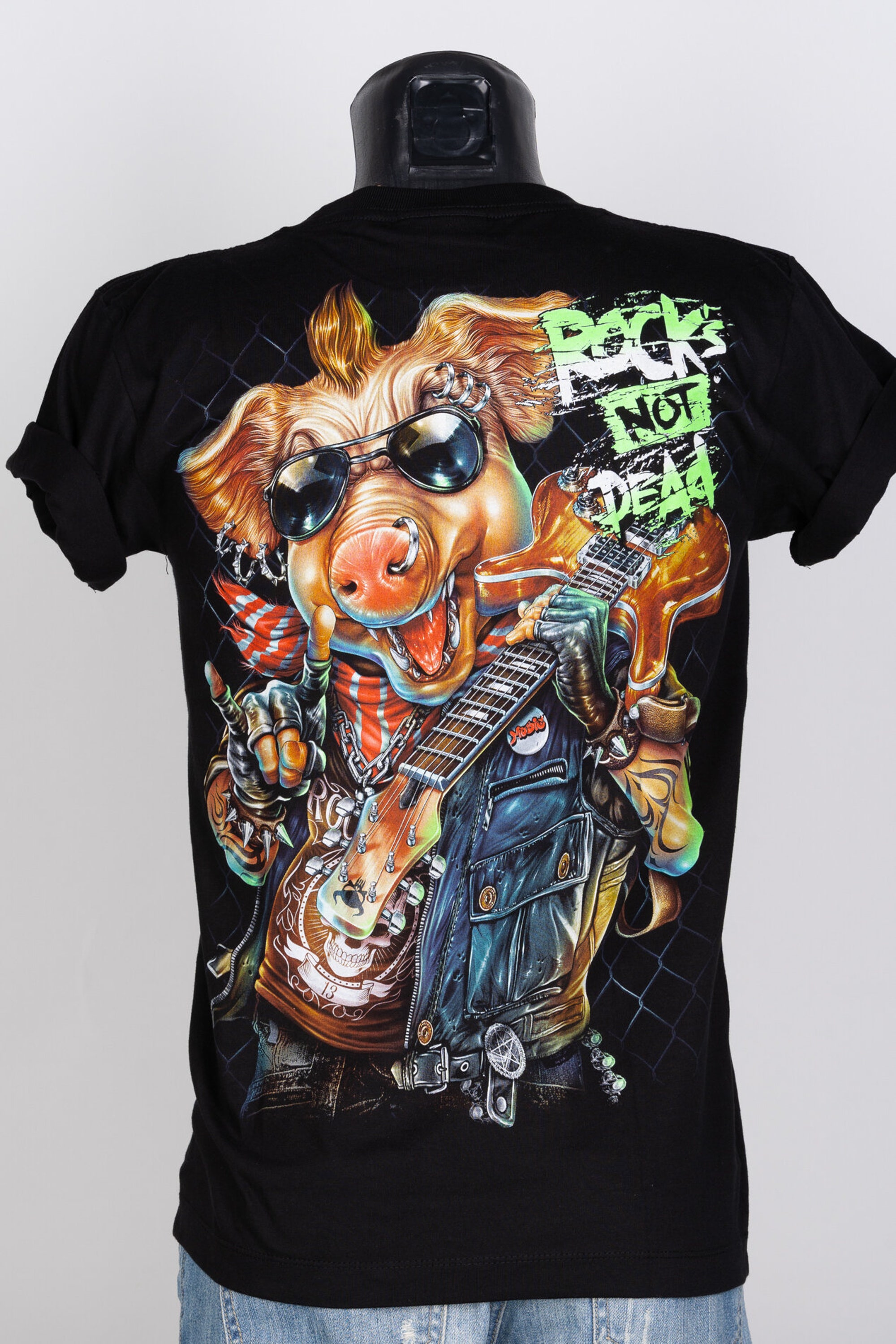 Discover T-Shirt HD Rock Chang Original Rock's Not Dead Guitar Pig