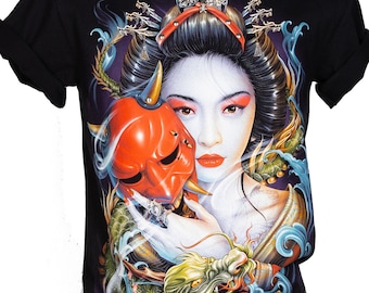 T-Shirt 4D Rock Chang Original Geisha Demon Spirit Dragon Breath Glow in the Dark Unisex