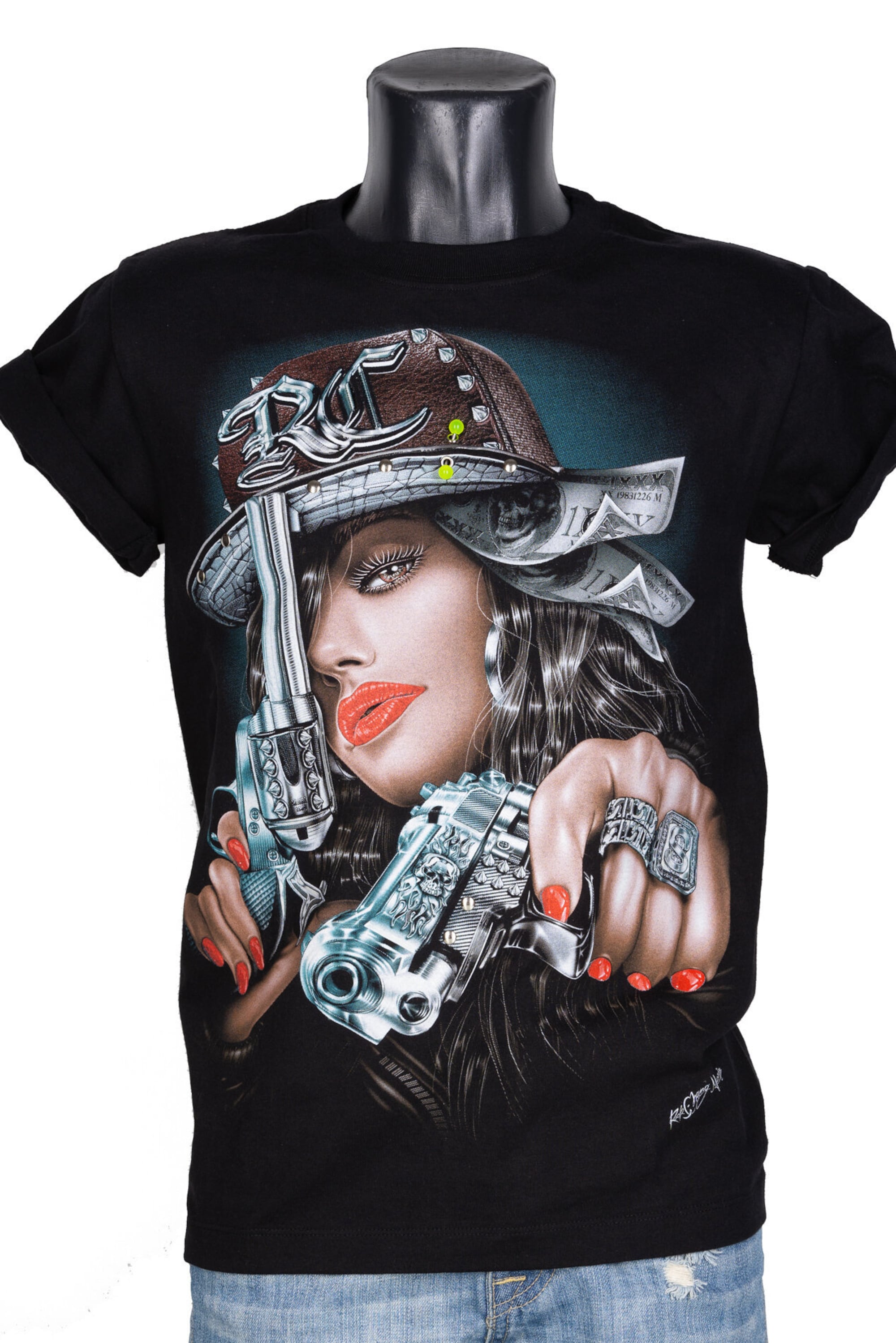 Discover T-Shirt 3D Rock Chang Original Gangster Woman Money Pistols