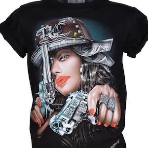 T-Shirt 3D-Rock Chang Original Gangster Frau Pistolen 3D-140 Glow in the Dark Unisex