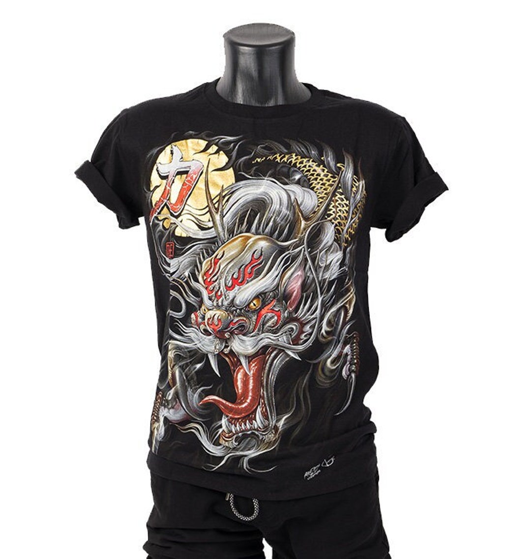 T-shirt 3D Rock Chang Original White Dragon Flying Full Moon Glow