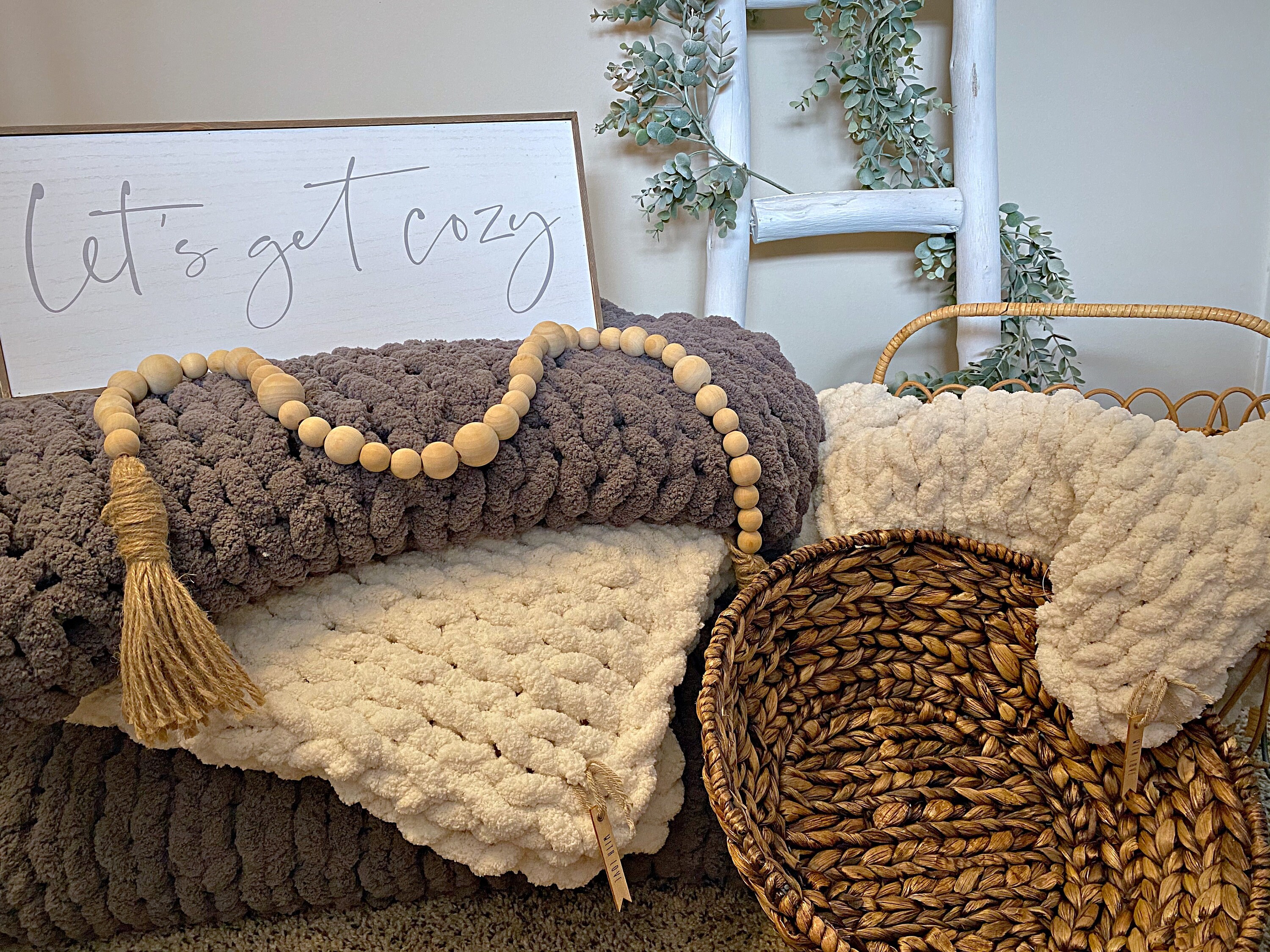 Chunky Knit Blanket Pure White Etsy