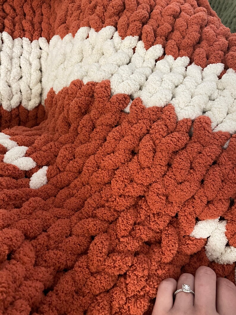 Chunky Knit Blanket Burnt Orange Boho Style Etsy