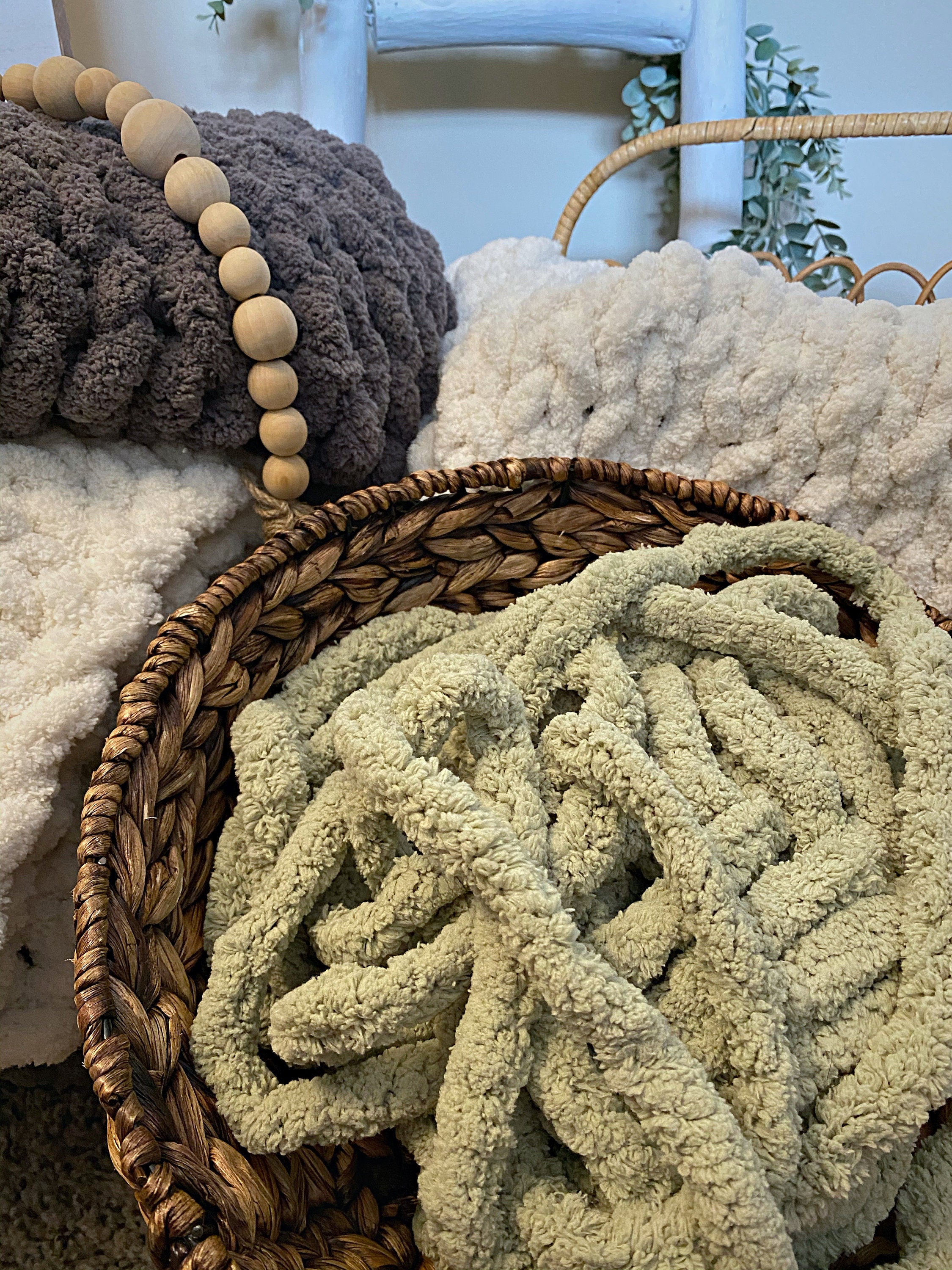 Chunky Knit Blanket Sage Green Etsy