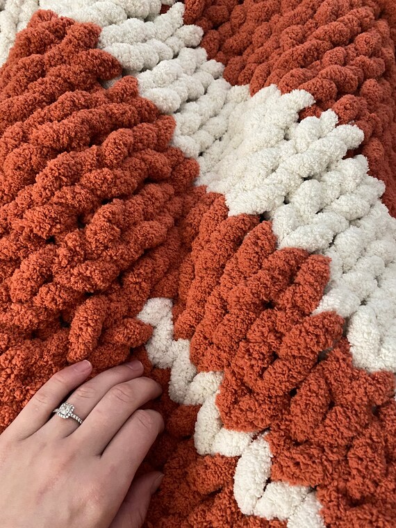 Chunky Knit Blanket Burnt Orange Boho Style Etsy