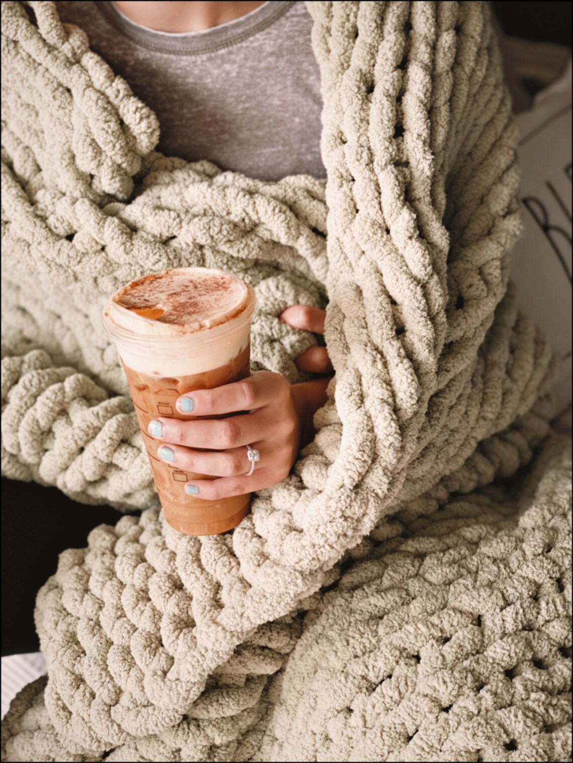 Chunky Knit Blanket Sage Green Etsy