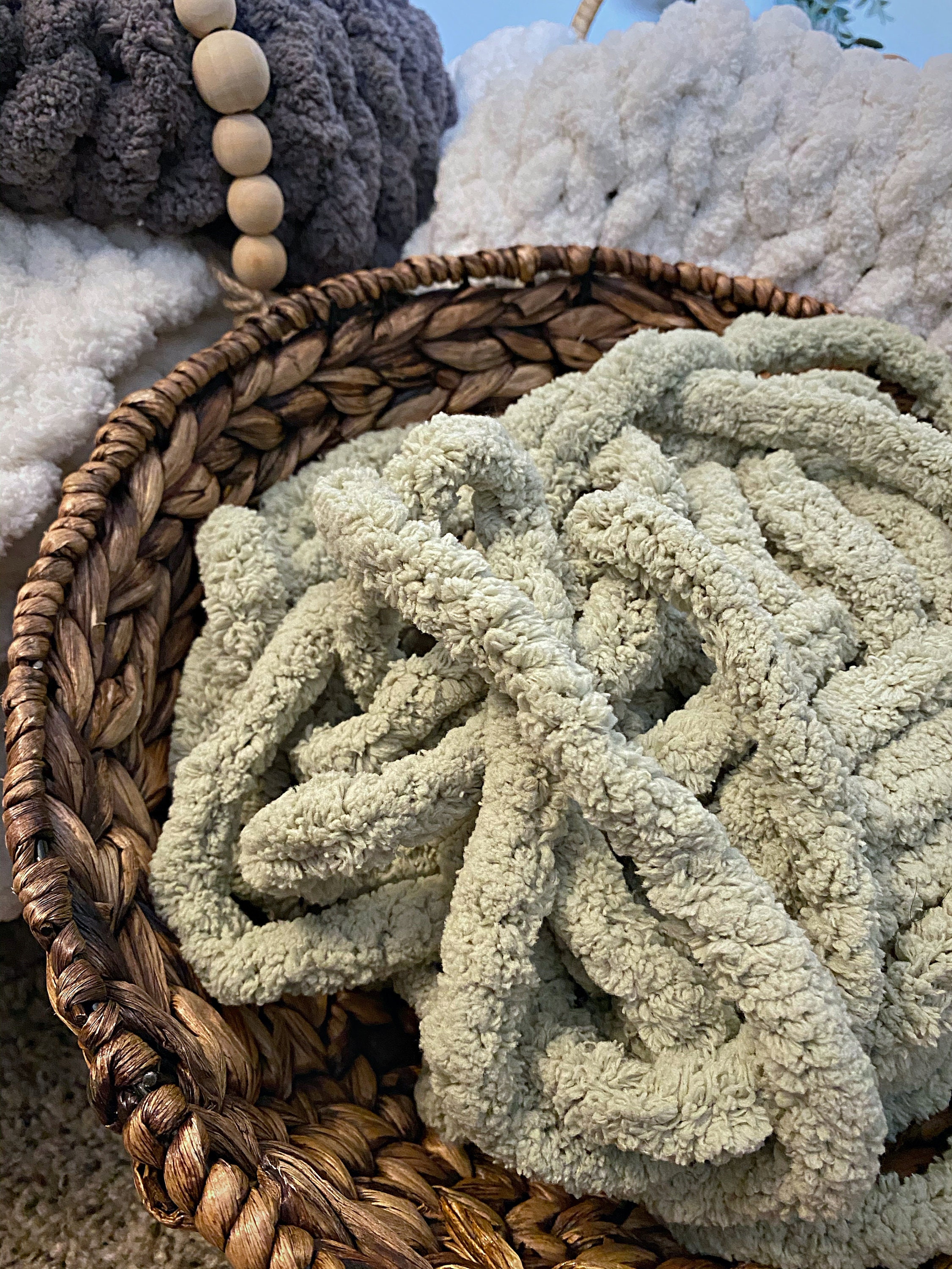Chunky Knit Blanket Sage Green Etsy