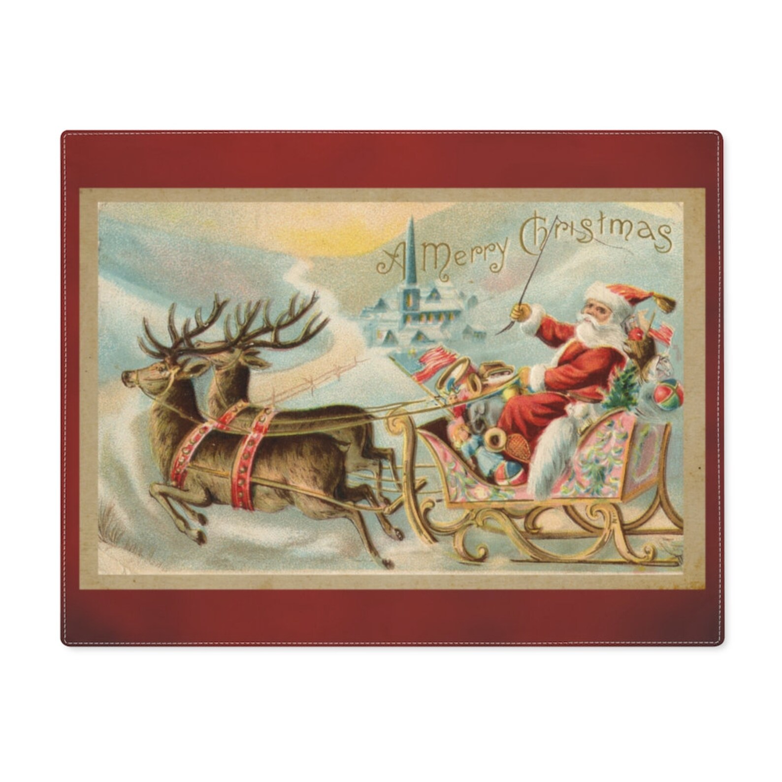 SANTA CLAUS And Sleigh PLACEMAT Vintage Santa Claus With His Etsy