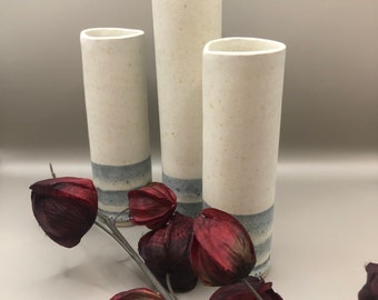 Individual Hand Made Bud Vases/Ceramic/White and Grey/ 2 Sizes Available